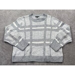 Banana Republic Cozy Plaid Pullover Crew Neck Sweaters Women's Size XL Gray